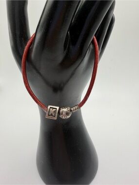 Pandora Red Leather Initial K Bracelet with Silver Accent
